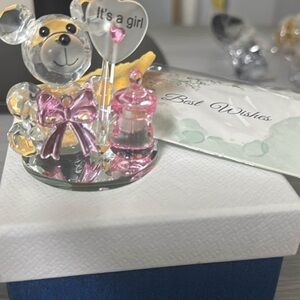 Crystal Bear Figurine with Pink Accents